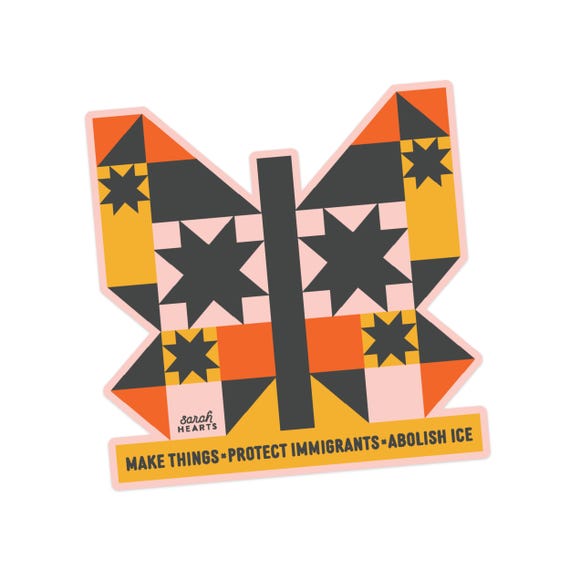 Butterfly Abolish Ice Sticker - Quilted Mariposa - Immigrant Rights - Dishwasher safe