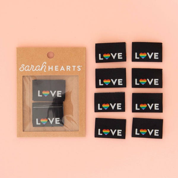 Etichette da cucire Love Pride Heart - Etichette per abbigliamento intrecciate - Etichette per trapunte
