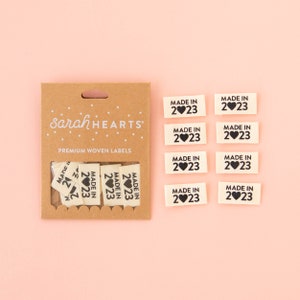 Made in 2023 Organic Cotton Labels - 8 Pack - Sewing Labels for Clothes - Sewing Gift