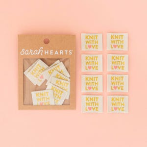 Knit with Love Woven Labels - 8 Pack - Sewing Labels - Clothing Labels - Knitting Labels - Sewing Gift
