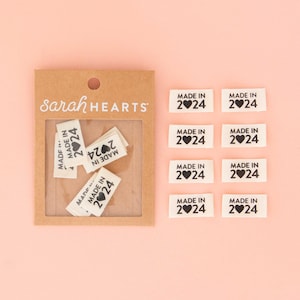 Made in 2024 Organic Cotton Labels  - 8 Pack - Sewing Woven Clothing Labels - Sewing Gift