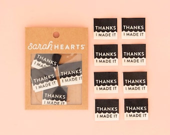 Thanks I Made It Organic Cotton Tags - 8 Pack - Sewing Labels for Clothes - Sewing Gift