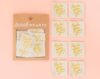 Made for You goudgeweven labels - 8 stuks - naailabels voor vakantie- en kerstcadeaus
