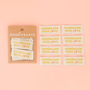 Handmade with Love Sewing Labels - 8 Pack - Gold Woven Labels for Clothing and Quilts - Quilt Labels - Sewing Gift