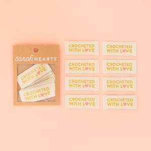 Crocheted with Love Woven Sewing Labels - 8 Pack - Clothing Tags - Crochet Labels - Crochet Gift