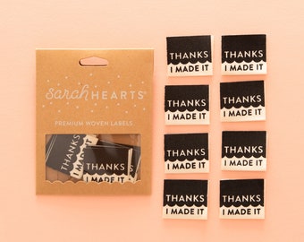 Thanks I Made It Organic Cotton Tags - 8 Pack - Sewing Labels for Clothes - Sewing Gift