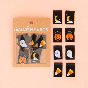 Halloween Icons Multipack Woven Labels - 8 Pack - Sewing Labels for Clothes and Quilts - Sewing Gift - Pumpkin, Ghost, Candy Corn, and Moon