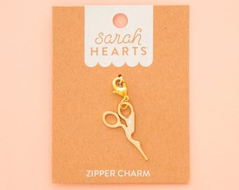 Colgante de cremallera con forma de cigüeña y tijeras doradas - Tirador de cremallera