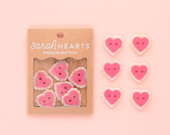 Botones grandes de corazón rosa de 2,5 cm (paquete de 6) - Regalo de San Valentín