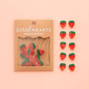 Strawberry Small 5/8" 15mm Buttons - Cellulose Acetate Buttons - Sewing Buttons by Sarah Hearts (10 Pack)