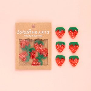 Strawberry Large 1" Buttons - 6 Pack - Sewing Buttons - Sarah Hearts