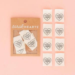 Thanks I Made It Heart Organic Cotton Sewing Labels -  8 Pack - Quilt and Clothing Tags