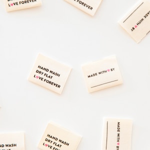 Hand Wash Dry Flat Organic Cotton Labels - 8 Pack - Knitting Labels - Crochet Tags image 2