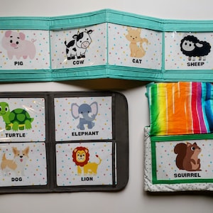 Lovevery The Looker Standing & Travel Card Holder と The Charmer Soft Book 用の印刷可能な拡張動物フラッシュカード