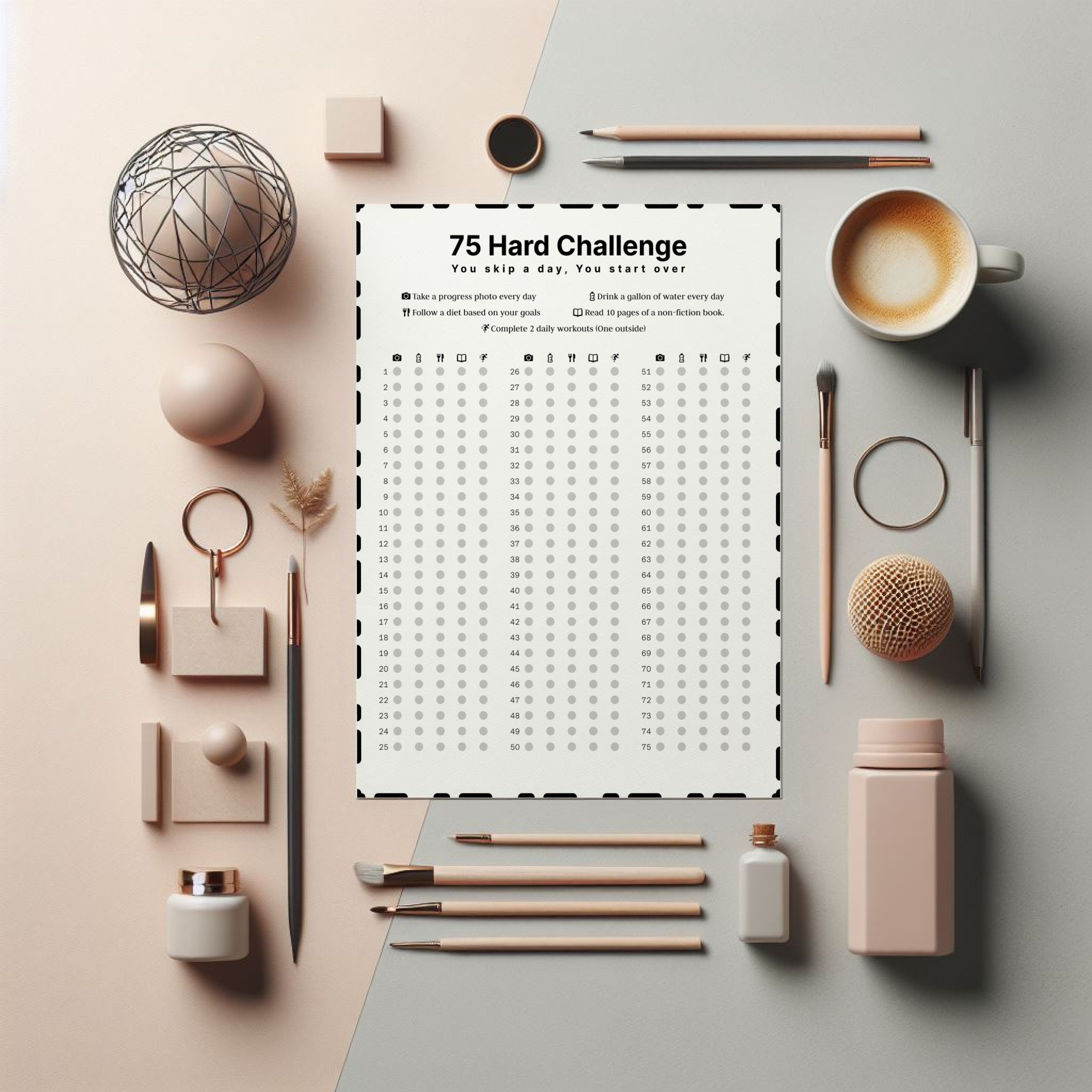 75 Hard Challenge Complete Checklist Minimalistic - Etsy