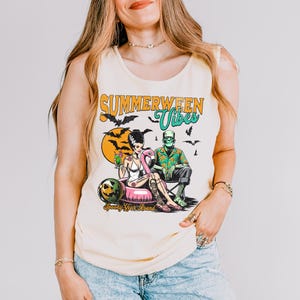 Summerween Shirt, Bride Of Frankenstein Tank top, Horror Night Shirt, Spooky Shirt, Trendy Shirt Oversized Tee, Halloween Gift Comfort Color