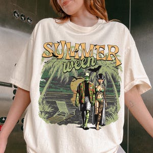Summerween Shirt, Bride Of Frankenstein Shirt, Horror Night Shirt Spooky Shirt Trendy Shirt Oversized Tee Halloween Gift Comfort Color