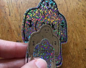 Glitter Golem Sticker Set - Glitter and Kraft Stickers - Waterproof