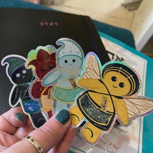 Four adorable Jewish elemental creature stickers (Memunim)