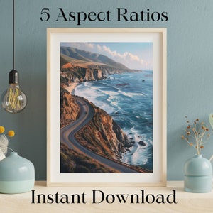 California PCH Oil Painting Big Sur Printable Wall Art Pacific Coast Wall Art California Landscape, Instant Download