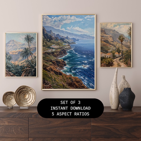 Set of 3 Canary Islands Paintings Tenerife Prints Gran Canaria Art Digital Download