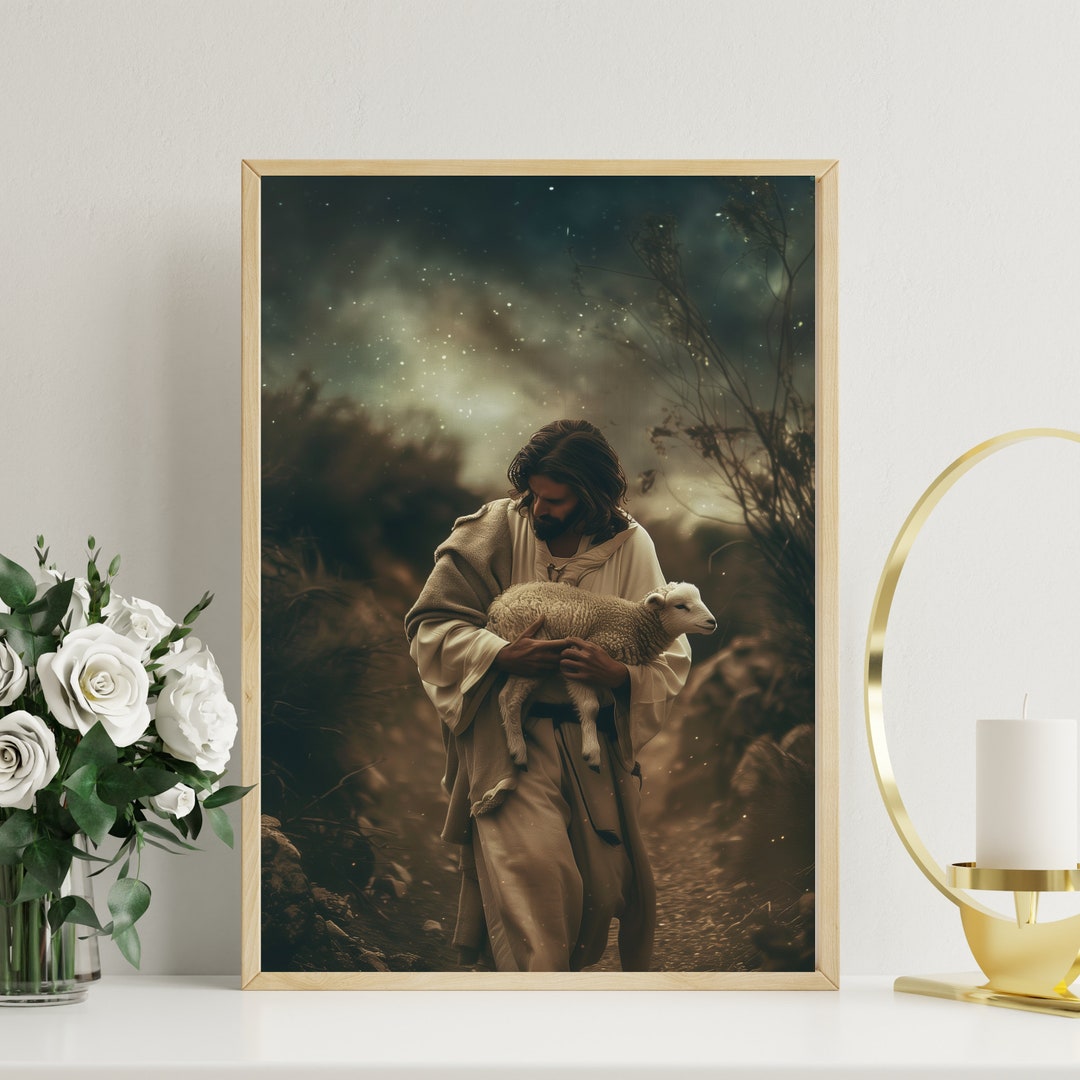 Jesus and Lamb Poster, Jesus Christ Lost Lamb LDS Print, Jesus ...