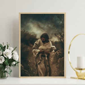 Jesus and Lamb Poster, Jesus Christ Lost Lamb LDS Print, Jesus Printable, LDS Art, Printable Bible Art, Jesus Picture