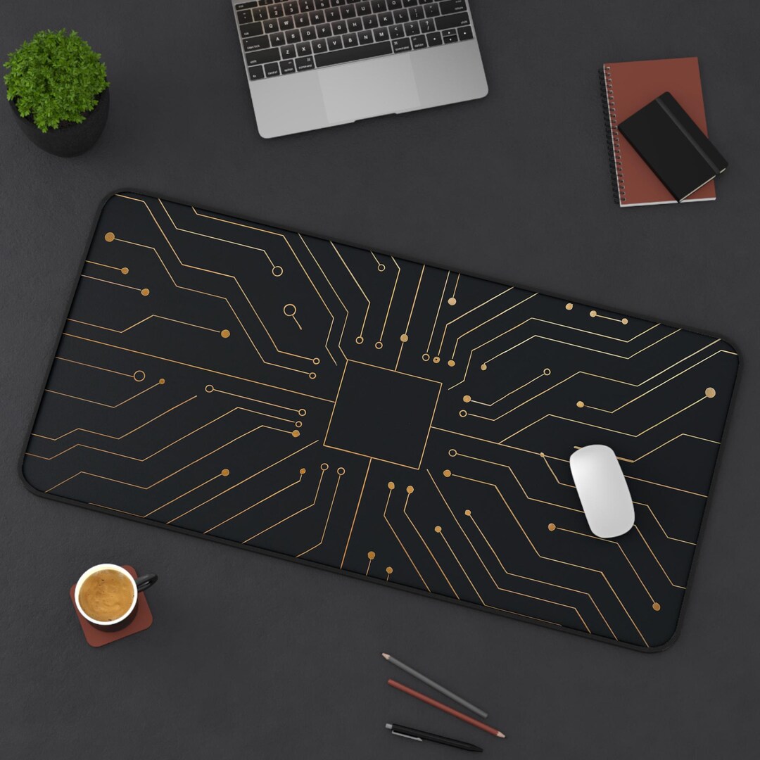 Metal Computer Mat Metallic Gold #2 PCB Traceline Design, Desk Mat, Computer Gaming Pad ...