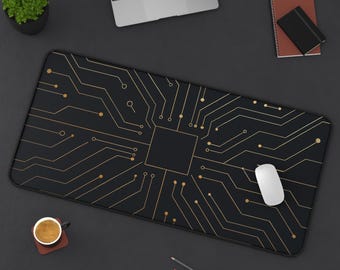 Metallic Gold #2 PCB Traceline Design, Desk Mat, Computer Gaming Pad, Workstation Mousepad, Office Desk Accessory