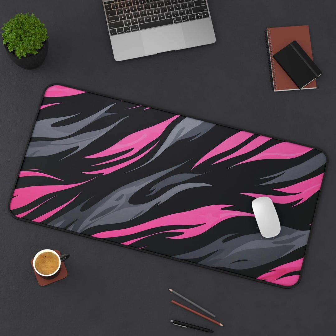 Pink Gray Tiger Stripe Computer Desk Mat - Etsy