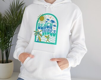 Beach Vibes sudadera con capucha azul Ocean Lover regalo sudadera playa tema océano regalo playa amante ropa regalo para su regalo para él positividad Groovy