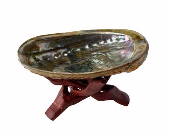 Abalone Shell with Wooden Stand | Smudge Bowl Incense Holder | Sage Burning Shell | Meditation Gift