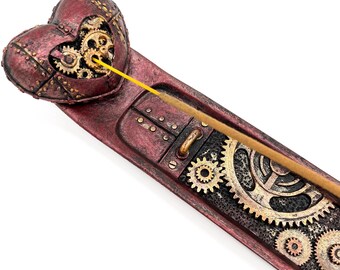 Steampunk Heart Incense Holder - Red Resin Incense Burner