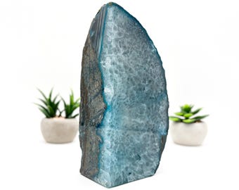 Boekensteunen blauwe agaat | Boeksteunen met natuurlijke geode | Kristallen plankdecor | Cadeau boekenliefhebber