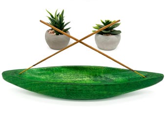Green Wood Boat Incense Holder - Home Decor