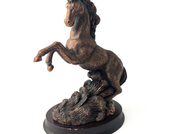 Resin Rearing Horse Sculpture | Bronze Finish Animal Figurine, Desk Decor