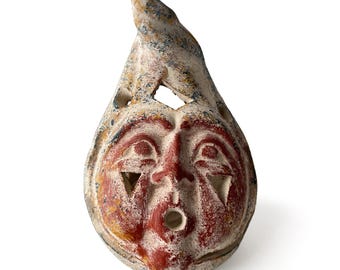 Hand-Painted Mexican Clay Face Luminary | Terracotta Folk Art Candle Holder, Boho Decor
