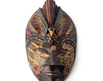Carved Wooden Face Mask | Indonesian Wall Decor | Balinese Folk Art | Boho Wall Hanging