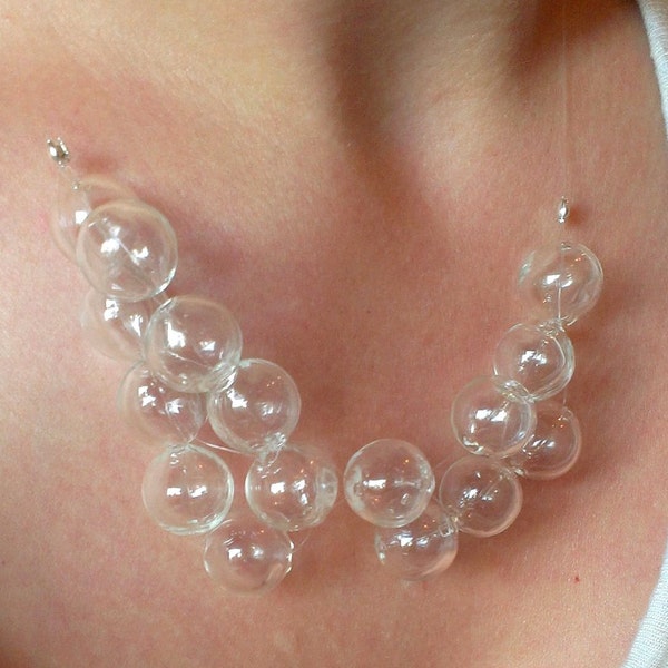 Glass Bubble Necklace, Clear Bubble Necklace, Bubble Statement Necklace