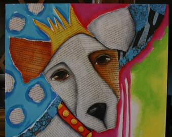 Dog Jack Russell Terrier original painting mixed media 12x12 jrt art Deb Harvey