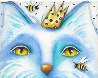 Cat Bees crown Abstract  PRINT of Original Art  Print offered in three sizes Miss Bee