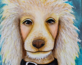 Poodle Dog Painting: Original Colorful Acrylic Art (8x10)