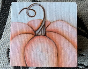 Original Painting "Pink Pumpkin II” Acrylic Art by Deb Harvey 4" x 4" x 1 1/2"  Autumn, decoration, gallery wrapped canvas