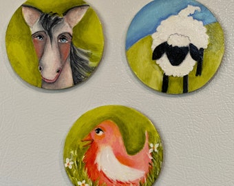 Magnets, Hand Painted, Select one of three different images, 3" X 3.  Sold individually.