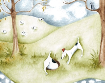 Jack Russell Terrier Art Print: "What'd Ya Find?" Whimsical Dog Decor