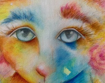 Abstract Cat Portrait: Colorful Acrylic Painting, 8x8