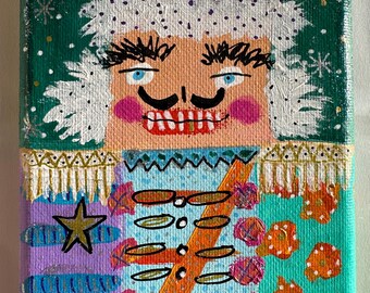 Hand Painted Christmas Nutcracker Painting Acrylic Canvas Art (4"x6") "David" Holiday decoration