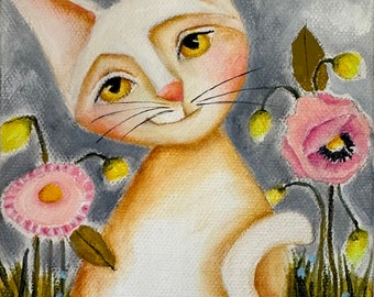 Original Cat Painting: "Poppy" Acrylic on Canvas (5" x 7")