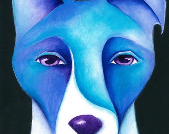 Dog Blue Jack Russell Terrier PRINT of Original Art  Print offered in three sizes BLUE DOG, gift for her, colorful dog art