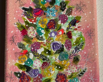 Hand Painted Christmas Tree Ornament: Acrylic Canvas Art (4"x6") "Gracie"